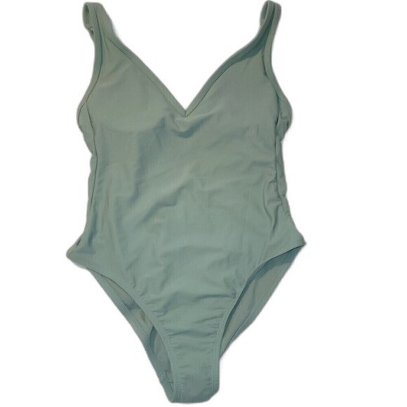 KONA SOL Sage Green V-neck High Leg One Piece Swimsuit - Picture 1 of 7
